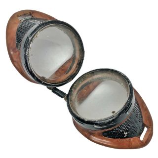 Antique Vintage 1940’s Metal & Glass Goggles - Biker Or Pilot Eye Protection