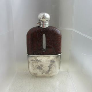 William Hutton & Sons Sterling Silver,  Glass and Crocodile Flask England 1900 2