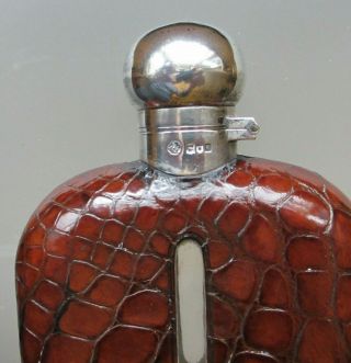 William Hutton & Sons Sterling Silver,  Glass and Crocodile Flask England 1900 3