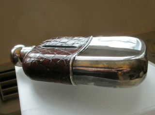 William Hutton & Sons Sterling Silver,  Glass and Crocodile Flask England 1900 5