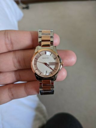 Gucci Timeless Silver Dial Rose Gold And Stainless Steel Women 