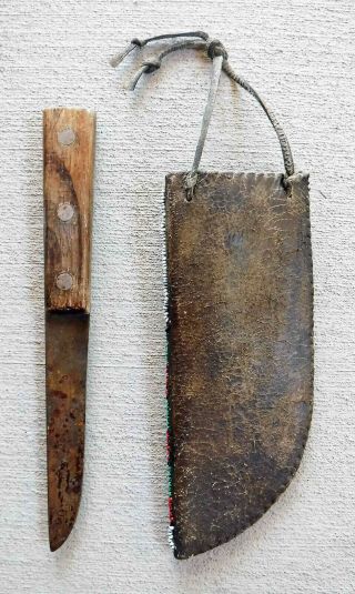 Antique Large Oglala Sioux Late 19th c Native American Beaded Knife Sheath Cross 2