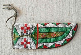Antique Large Oglala Sioux Late 19th c Native American Beaded Knife Sheath Cross 6
