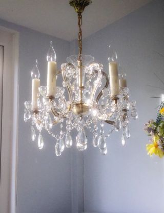 ✨✨exquisite French Antique / Vintage 5 Light All Glass & Crystal Chandelier✨✨