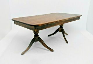 1:12 Scale Vintage Dollhouse Dark Walnut Wood Double Pedestal Dining Room Table