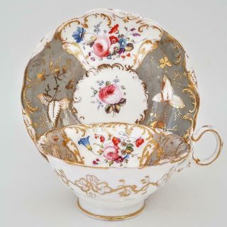 Fine Antique Coalport Adelaide Floral & Gold Cabinet Tea Cup & Saucer C1840