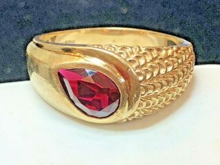 Antique Estate 10k Gold Red Ruby Snake Ring Men 