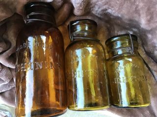 Antique Amber “lightening” Fruit Jars Set Of 3