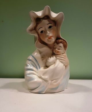 Vintage Madonna And Baby Jesus Ceramic Planter Figurine Samson 1959 Japan