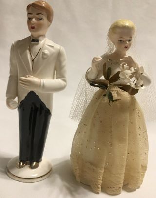 Vintage Ucagco 6 " Bride & Groom Figurines Wedding Cake Toppers 1950 - 60 