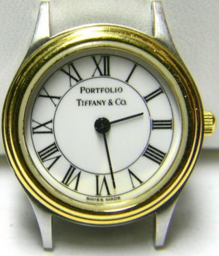 Ladies Tiffany & Co Portfolio Two Tone Ss Gold Plated Roman Numeral Dress Watch
