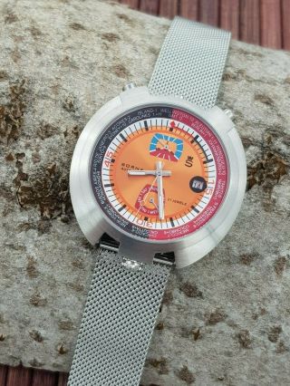 Sorna Bullhead Nos - Style Automatic Watch Orange Version Unworn Mesh Band