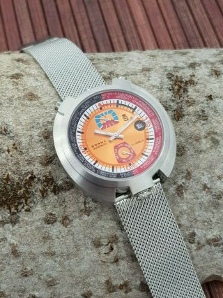 Sorna Bullhead NOS - Style automatic watch orange version unworn mesh band 3