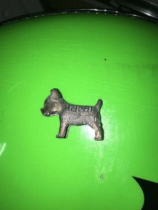 Vintage Advertising Ideal Dog Food Good Luck Charm Miniature Scotty Dog Metal