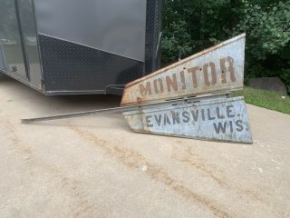 Antique Monitor Windmill Tail Fin Blade Sign Evansville Wi Wisconsin Farm Dairy