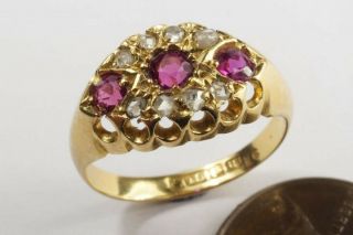 Pretty Little Antique English 18k Gold Ruby & Rose Cut Diamond Ring C1919