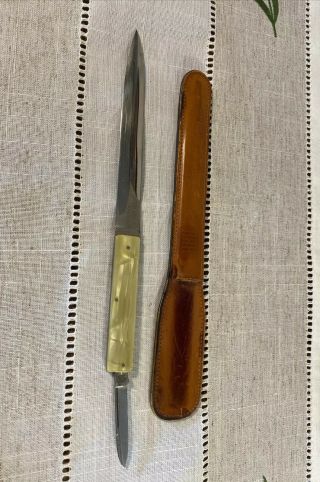 Vintage Letter Opener With Folding Knife Celluloid Mother Of Pearl Handle