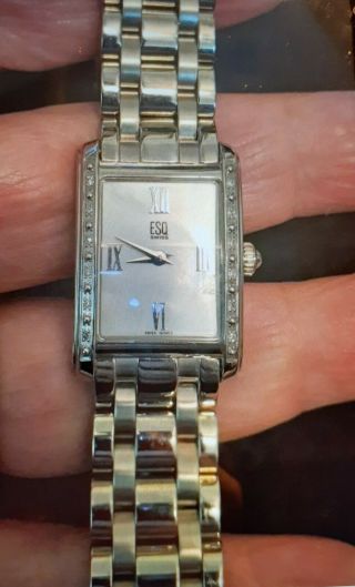 Ladies Authentic Diamond Watch Esq By Movado With Papers Mother Of Pearl Dial