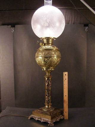 19 c Victorian SIGNED B&H Lamp Ball Shade GWTW Parlor Banquet Kerosene Oil Lamp 2