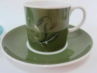 Susie Cooper Teacups Vintage Hand Painted Teal Green Hunter Green 3