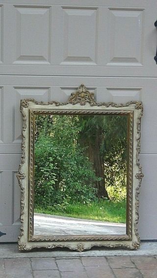 Antique Italian Solid Wood Carved Ornate Gilt Frame Mirror 38 " H X 28 " W