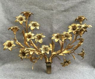 Huge Antique French Church Chandelier Sconce Brass 19th Century Flowers 7lb