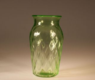 Vintage Hazel Atlas Glass Company Green Diamond Optic Vase C.  1935