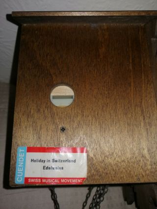 Vintage,  3 Weight,  Musical Cuckoo Clock,  Swiss Made,  R Lotscher.  Cond. 6