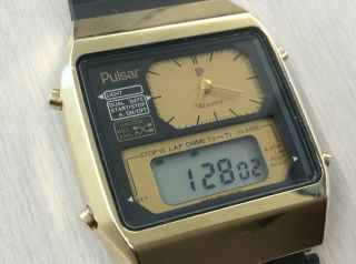 Pulsar Vintage Wristwatch Y651 - 5000 Analog/digital Lcd Alarm Chronograph,