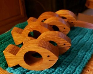 Handmade Vintage Wooden Fish Napkin Rings Set Of 6 Beach House,  Fellowship
