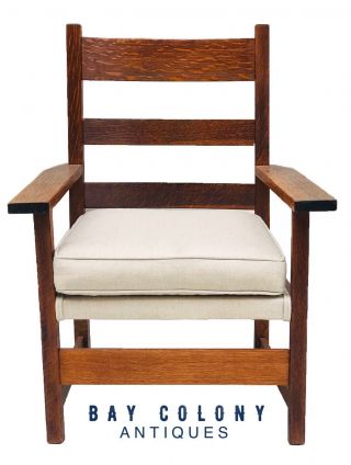 20th C Antique Arts & Crafts / Mission Oak Ladies Arm Chair