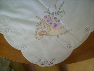 Vtg German Easter Cotton Tablecloth Hand Embroidered Cut Out Work 31 " X 30 "