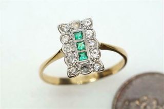 Antique Art Deco English 18k Gold Platinum Emerald & Diamond Ring C1920 