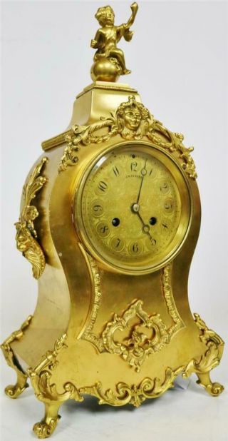 Stunning Antique 19thC French 8 Day Striking Bronze Ormolu Rococo Mantel Clock 2