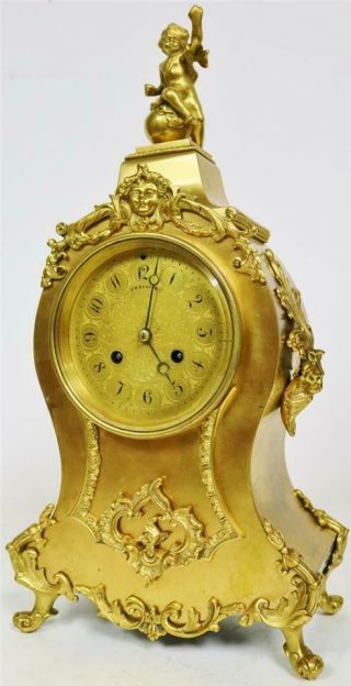 Stunning Antique 19thC French 8 Day Striking Bronze Ormolu Rococo Mantel Clock 5