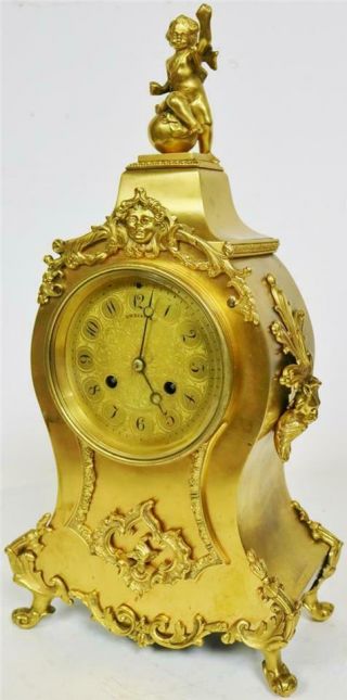 Stunning Antique 19thC French 8 Day Striking Bronze Ormolu Rococo Mantel Clock 6