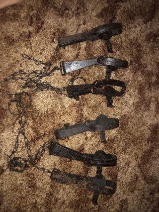 6 Vintage Victor 1 Long Spring Traps With Chain Snares Raccoon Muskrat Mink