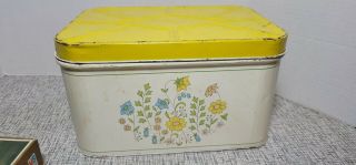 Vintage Cheinco Metal Bread Box With Lid Tin Box Wild Flower Yellow