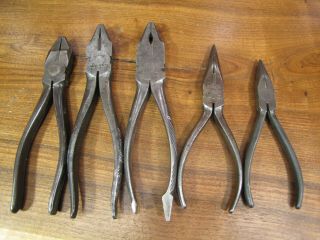 5 Vintage " Kraeuter " Pliers - Side Cutters,  Needlenose,  Linesman