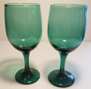 Set Of 2 Vintage Libbey Juniper Green Wine Water Goblets 10 Ounces