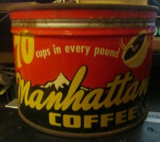 Vintage Manhattan Brand Coffee Tin Advertising Collectible Graphics 70 Cups