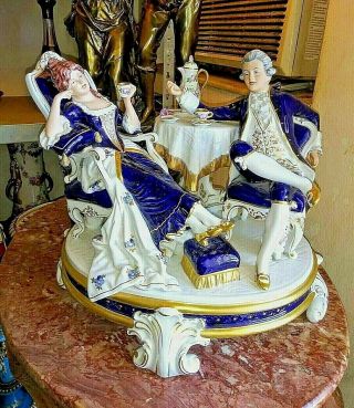 Antique Royal Dux Porcelain Grouping.  " The Tea ".