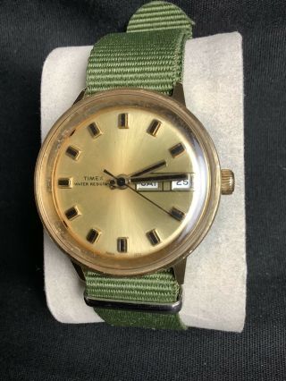 Vintage Timex Marlin 26860 - 2773 Men Gold Tone Hand - Winding Mechanical Watch Hour