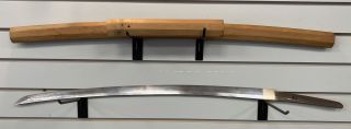 Antique Japanese Katana Full Tang Blade W/ Vintage Wood Blade Holder Sheath.