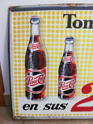 Vintage Antique Tome Pepsi Cola Mexican Embossed tin metal sign adv from 50´s 4 2