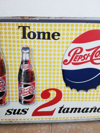 Vintage Antique Tome Pepsi Cola Mexican Embossed tin metal sign adv from 50´s 4 3