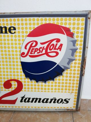 Vintage Antique Tome Pepsi Cola Mexican Embossed tin metal sign adv from 50´s 4 4