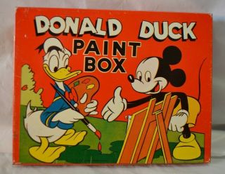 Vintage Donald Duck With Mickey Mouse Tin Paint Box By Transogram York