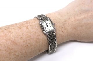 A Vintage Ladies Jean Pierre 925 Sterling Silver Marcasite Wristwatch 35g