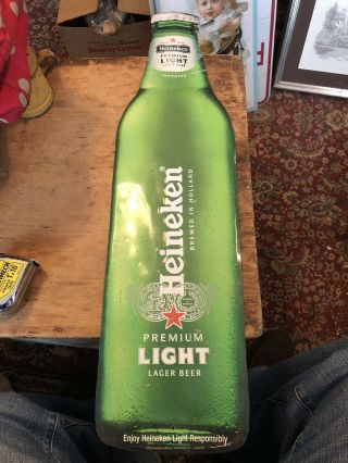 Vintage Heineken Light Beer Bottle Metal Tin Sign Bar Dorm Mancave Etc